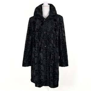 Vintage Gallery Faux Fur Coat Women L/XL Black Victorian Gothic Lined Pockets